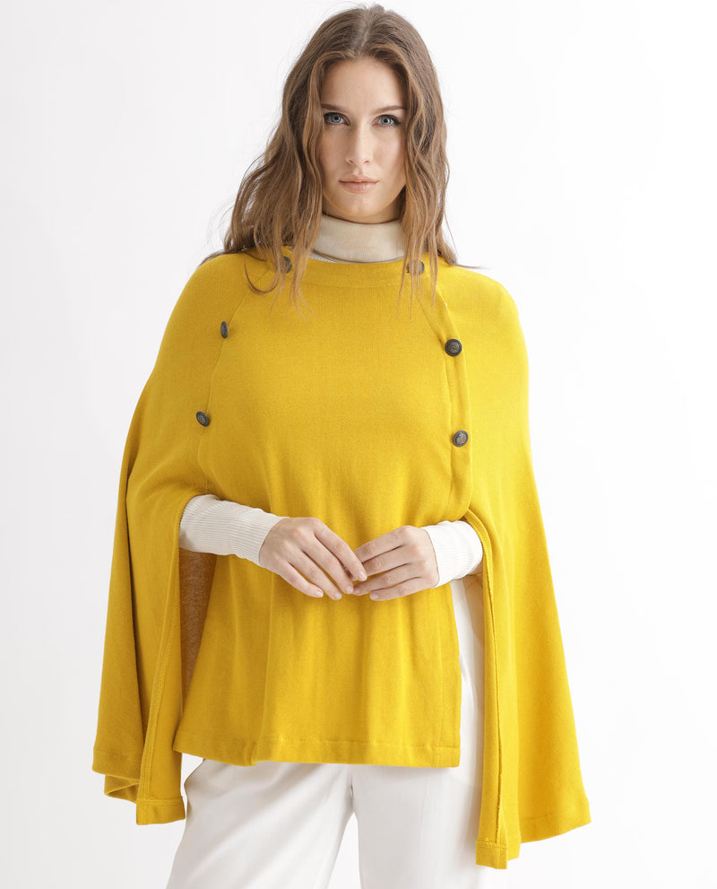 Rareism Women'S Finley Mustard Cotton Fabric 3/4Th Sleeves Relaxed Fit Solid Collarless Sweater