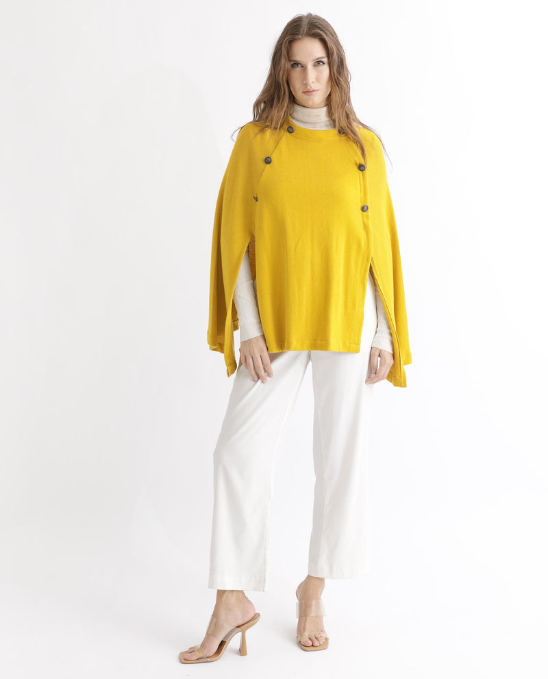 Rareism Women'S Finley Mustard Cotton Fabric 3/4Th Sleeves Relaxed Fit Solid Collarless Sweater