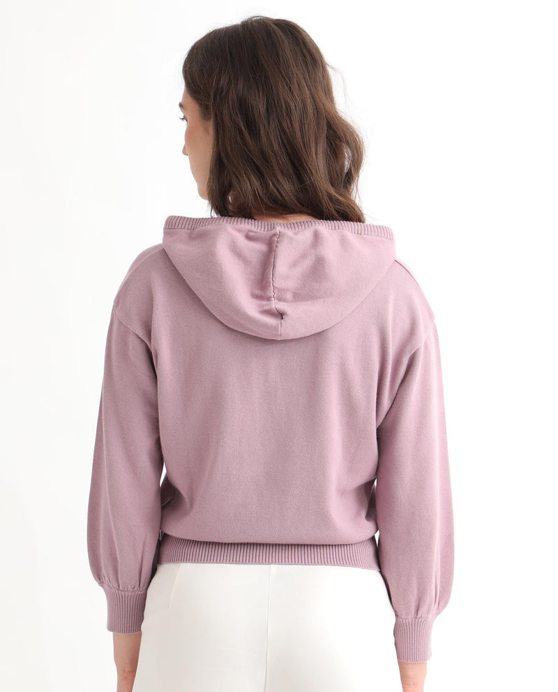 Rareism Women's Finn Sweat Pink Cotton Fabric Full Sleeves Relaxed Fit Solid Hooded Sweater