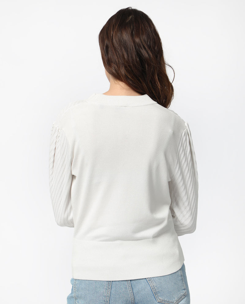 Rareism Women's Fischer White Viscose Fabric Full Sleeves High Neck Regular Fit Plain Sweater