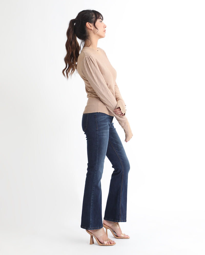 Rareism Women's Fischer Beige Viscose Fabric Full Sleeves Knee Length Regular Fit Solid High Neck Sweater