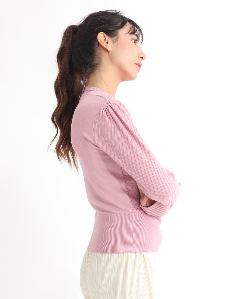 Rareism Women's Fischer Pink Viscose Fabric Full Sleeves Knee Length Regular Fit Solid High Neck Sweater