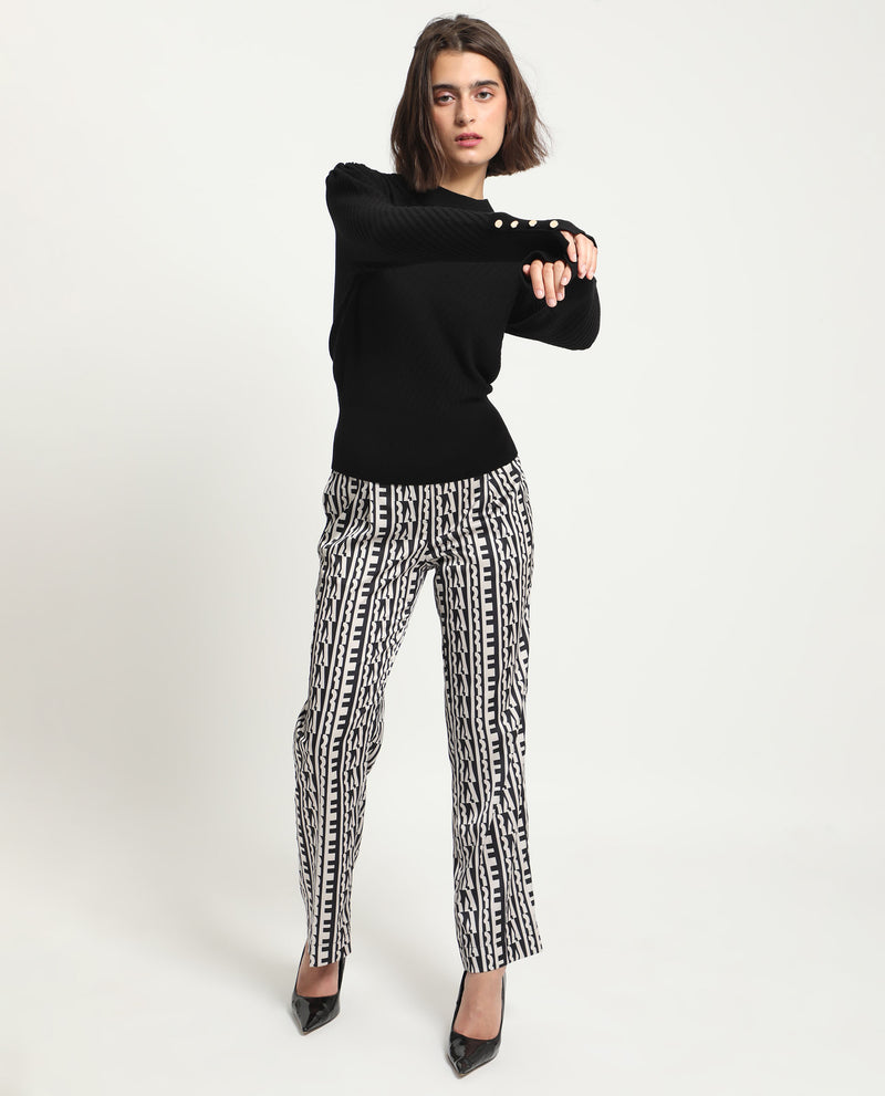 Rareism Women's Fischer Black Viscose Fabric Full Sleeves Knee Length Regular Fit Solid High Neck Sweater