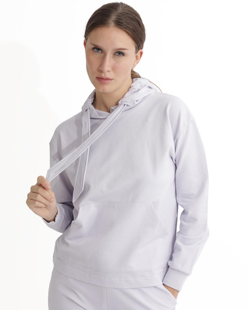 Rareism Articale Women'S Flynn Pastel Purple Cotton Lycra Fabric Full Sleeves Hooded Regular Fit Plain Sweatshirt