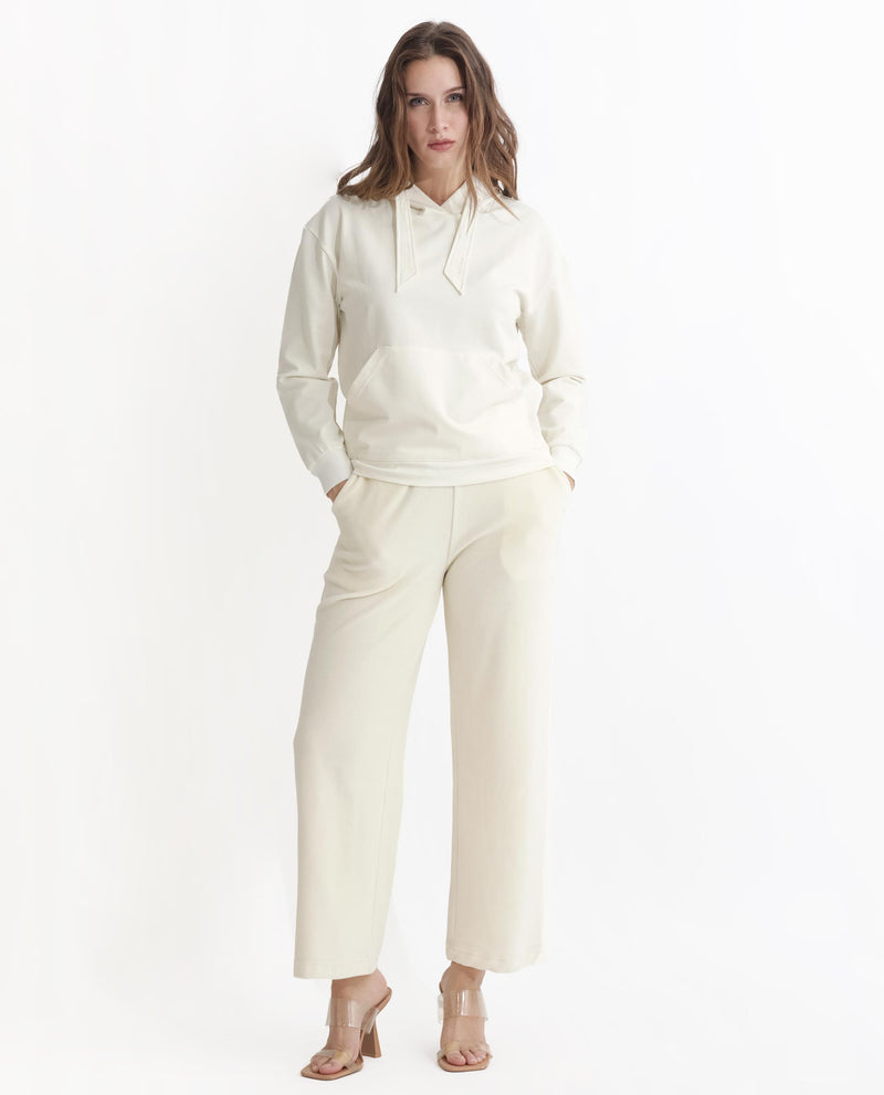 Rareism Women'S Flynn Off White Cotton Lycra Fabric Regular Fit Full Sleeves Solid Hooded Sweatshirt