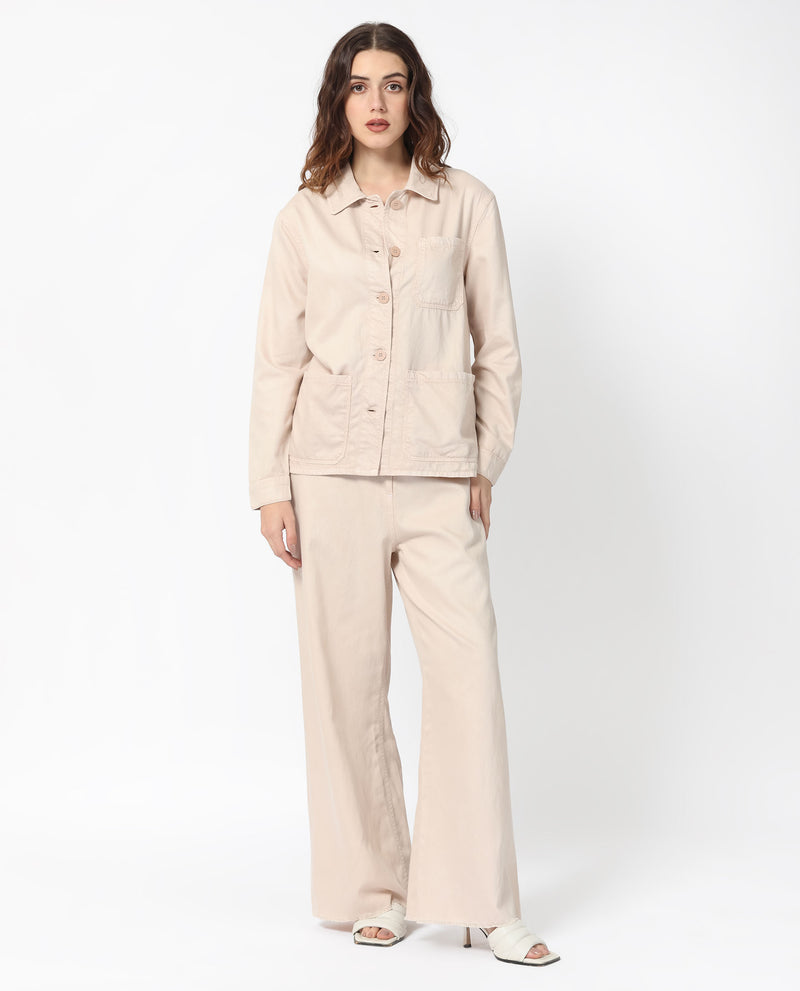 Rareism Women'S Genesis Beige Tencel Fabric Full Sleeves Solid Shirt Collar Jacket