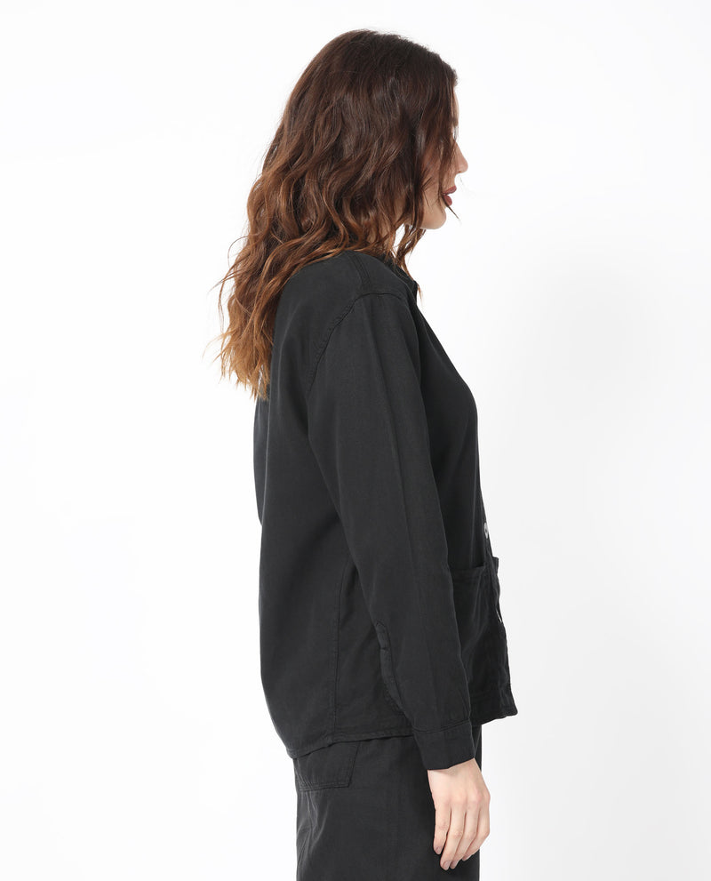 Rareism Women'S Genesis Black Tencel Fabric Full Sleeves Button Closure Shirt Collar Regular Fit Plain Jacket