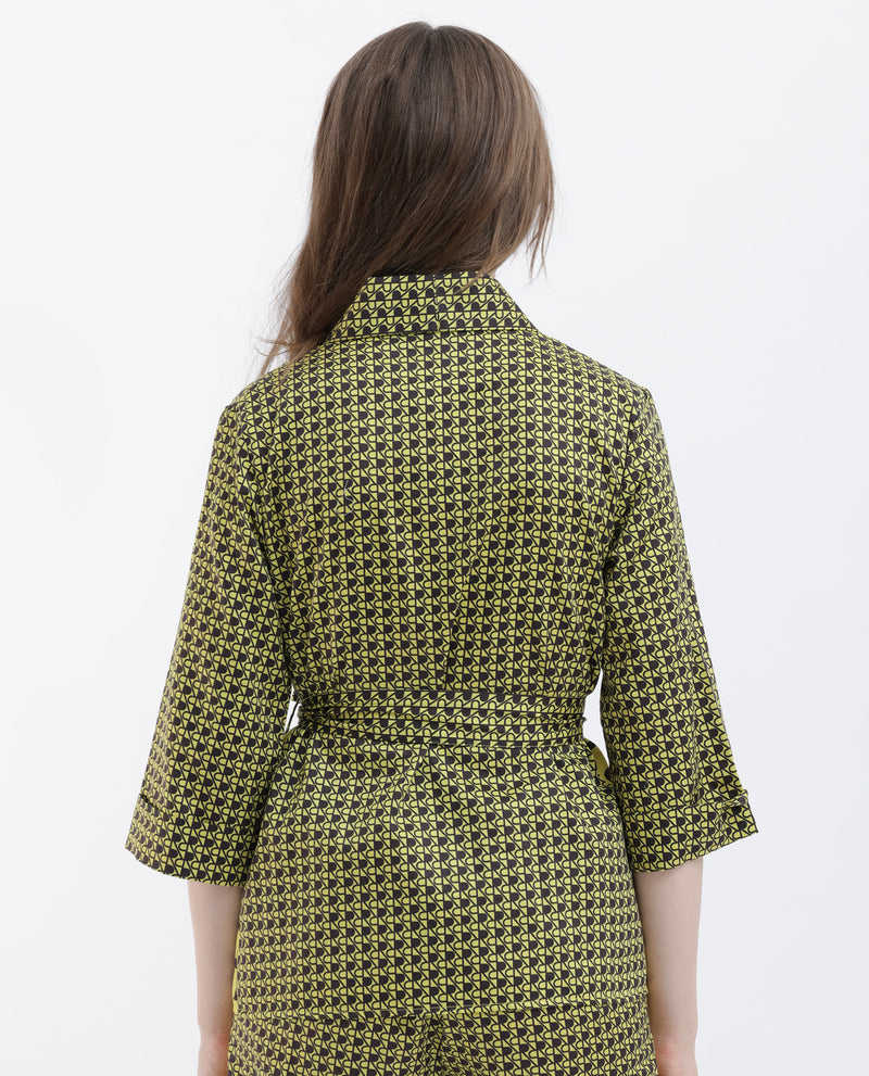 Rareism Women'S Geomo-T Yellow Cotton Fabric Full Sleeves Regular Fit Geometric Print Shrug
