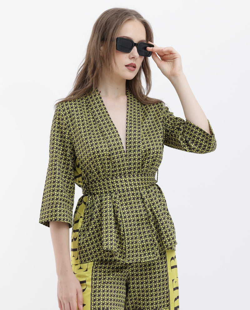 Rareism Women's Geomo-T Yellow Cotton Fabric Full Sleeves Regular Fit Geometric Print Shrug