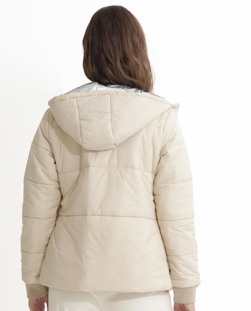 Rareism Women'S Glasha Hls Beige Polyester Fabric Full Sleeves Solid Hooded Jacket