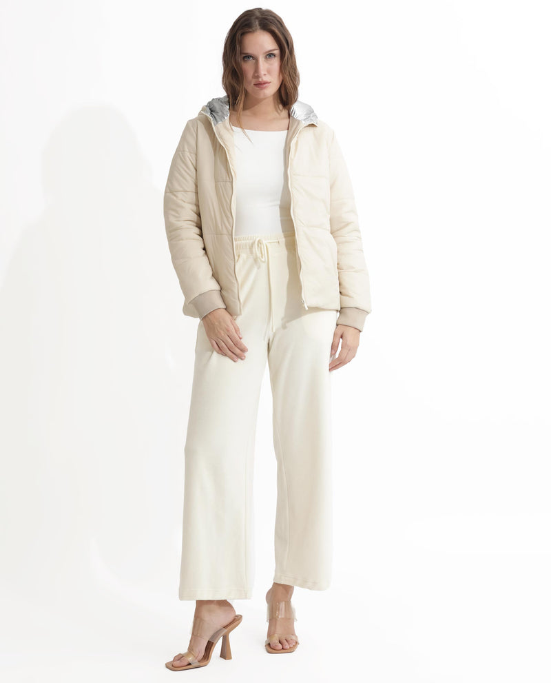 Rareism Women'S Glasha Hls Beige Polyester Fabric Full Sleeves Solid Hooded Jacket