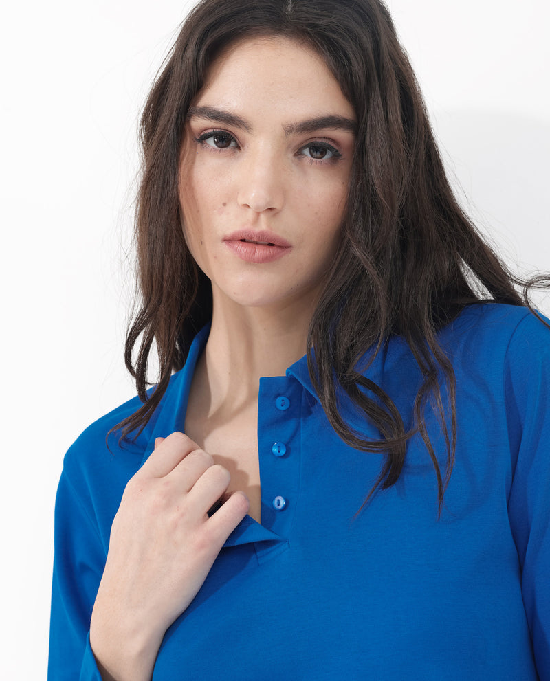 Rareism Women'S Gojo Blue Cotton Fabric Full Sleeve Collared Neck Button Closure Solid Regular Fit Top