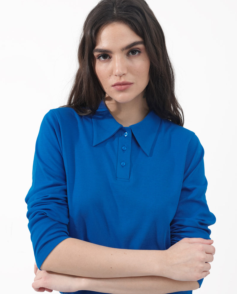 Rareism Women'S Gojo Blue Cotton Fabric Full Sleeve Collared Neck Button Closure Solid Regular Fit Top