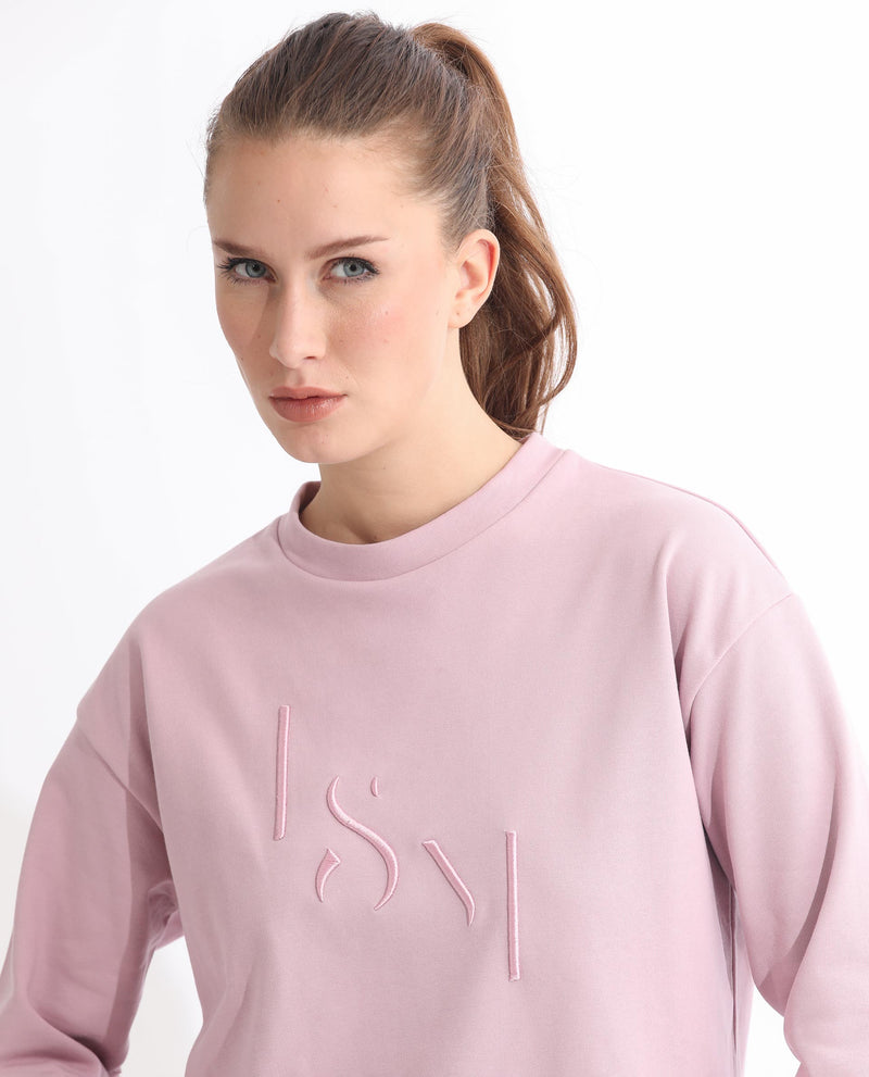 Rareism Articale Women'S Goldberg Dusky Pink Poly Cotton Fabric Full Sleeves Round Neck Regular Fit Embroidered Sweatshirt