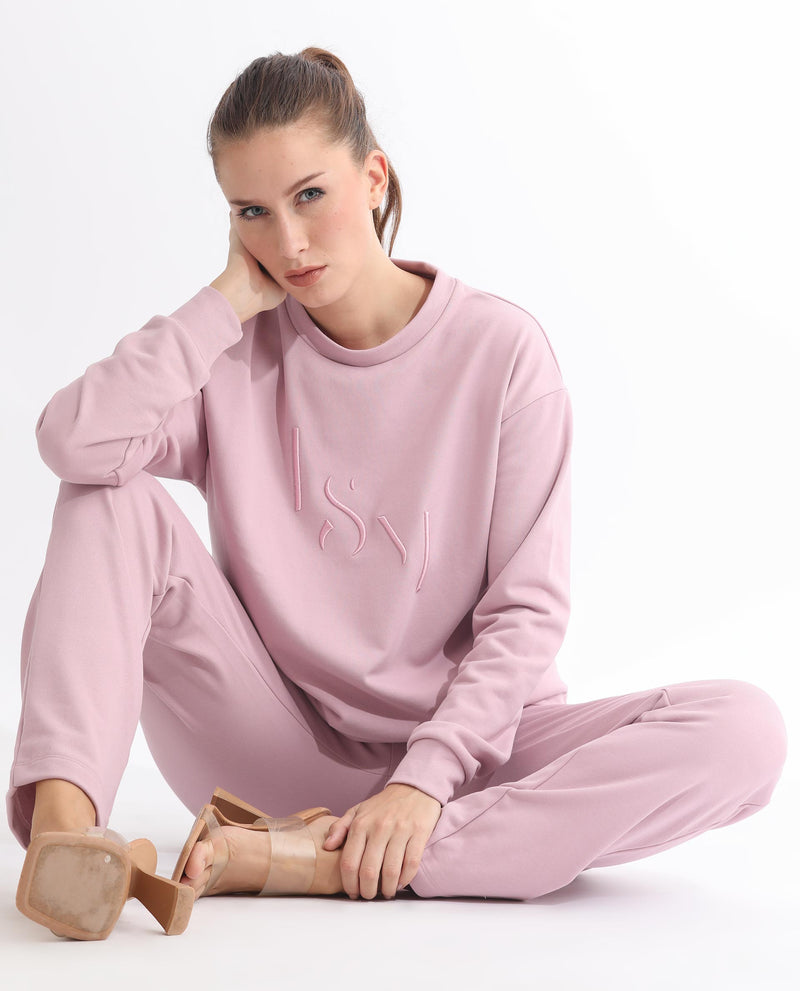 Rareism Articale Women'S Goldberg Dusky Pink Poly Cotton Fabric Full Sleeves Round Neck Regular Fit Embroidered Sweatshirt