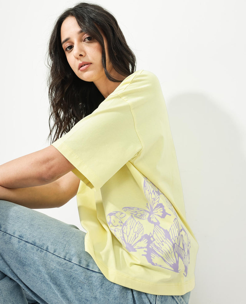 Rareism Women'S Grando Yellow Cotton Elastane Fabric Crew Neck Knit Solid T-Shirt
