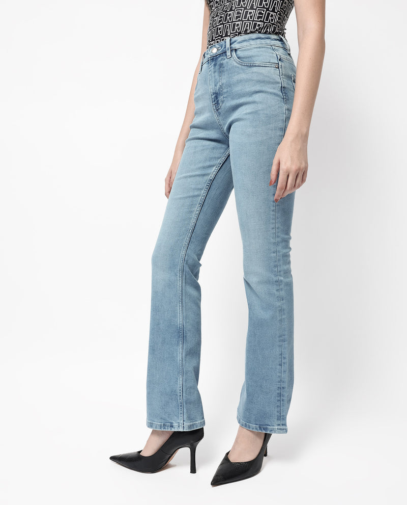 Rareism Women'S Hadley Pastel Blue Cotton Elastane Fabric Solid Regular Length Jeans