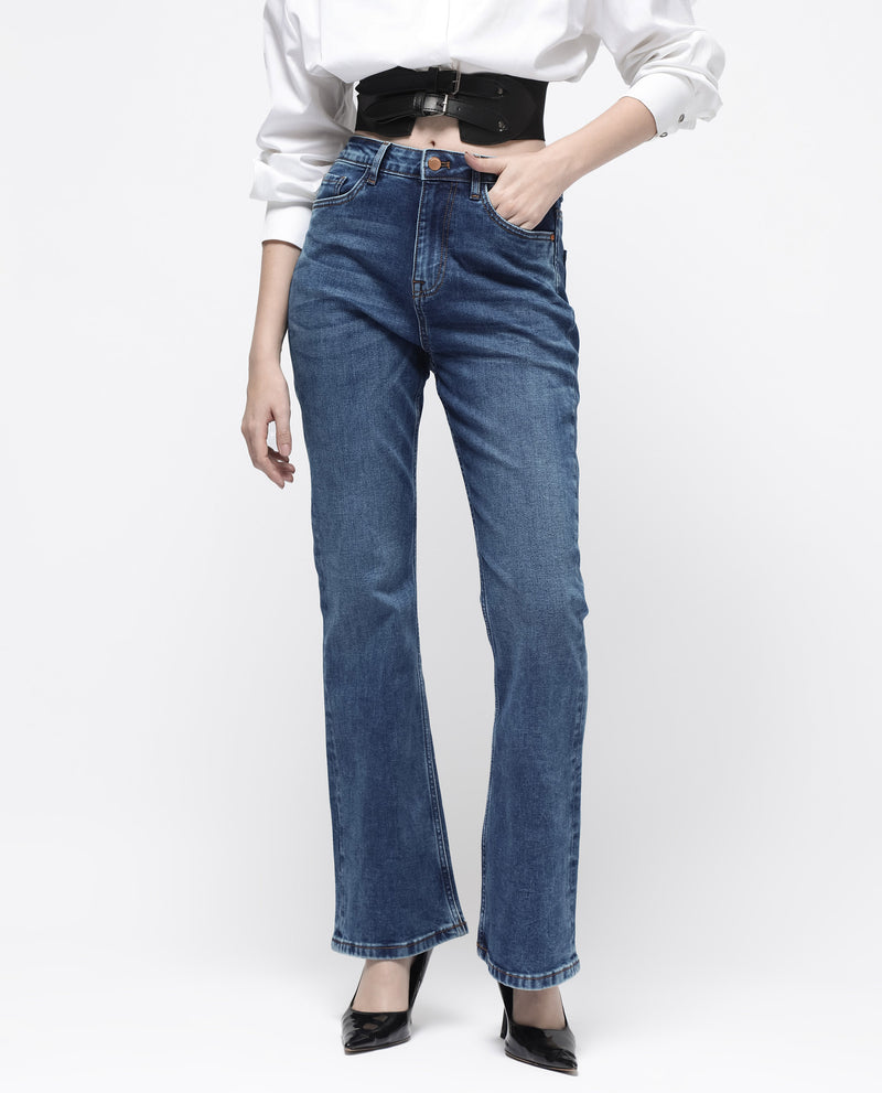 Rareism Women'S Hadley Blue Cotton Elastane Fabric Solid Regular Length Jeans