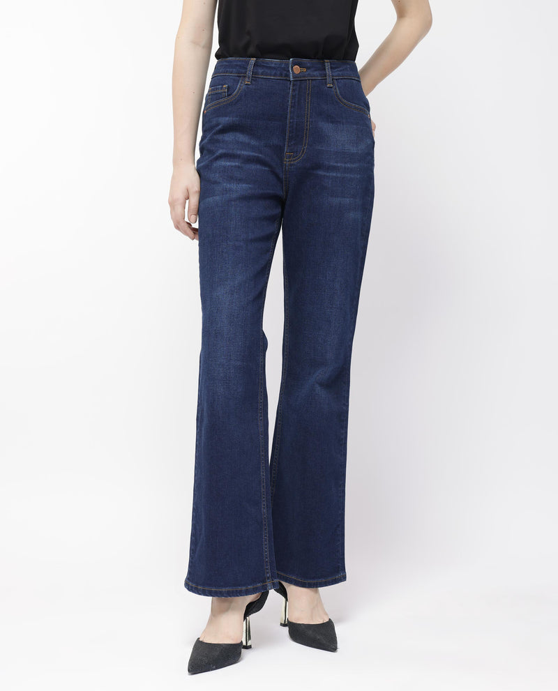 Rareism Women'S Hadley Dark Blue Cotton Elastane Fabric Solid Regular Length Jeans