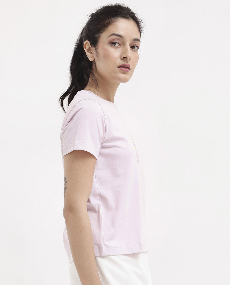 Rareism Women'S Hanna Pastel Pink Cotton Poly Fabric Short Sleeve Crew Neck Solid T-Shirt