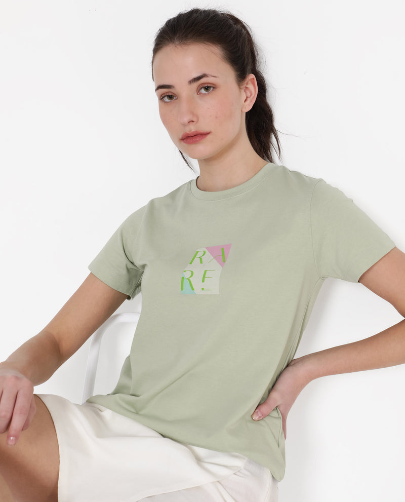 Rareism Women'S Hanna Pastel Green Cotton Poly Fabric Short Sleeve Crew Neck Solid T-Shirt
