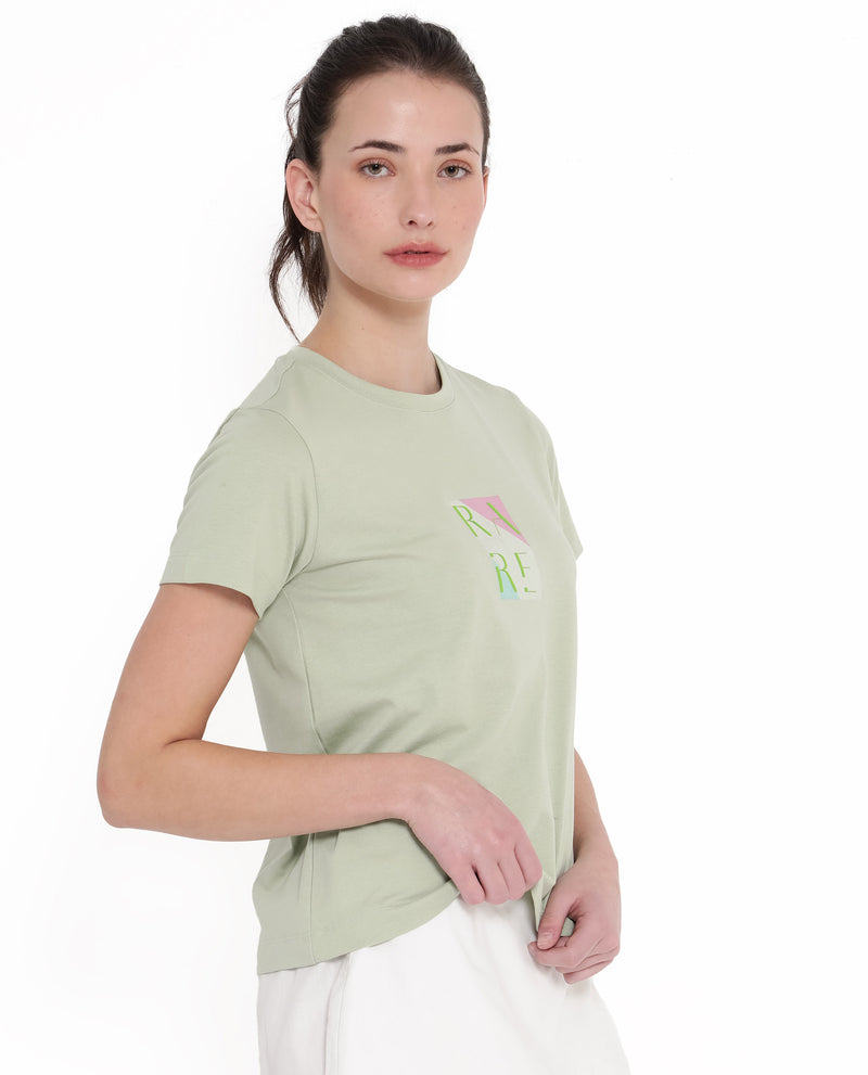Rareism Women'S Hanna Pastel Green Cotton Poly Fabric Short Sleeve Crew Neck Solid T-Shirt