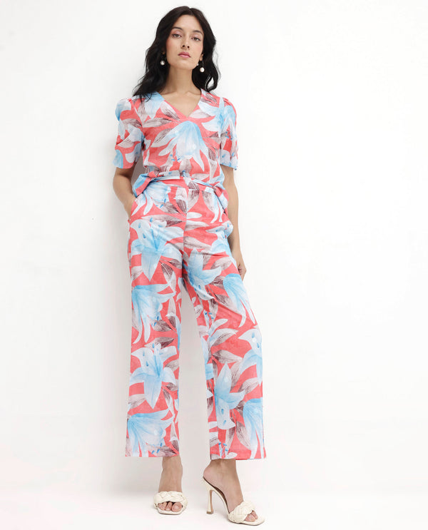 Rareism Women'S Housto-B Pink Cotton Fabric Regular Length Trouser