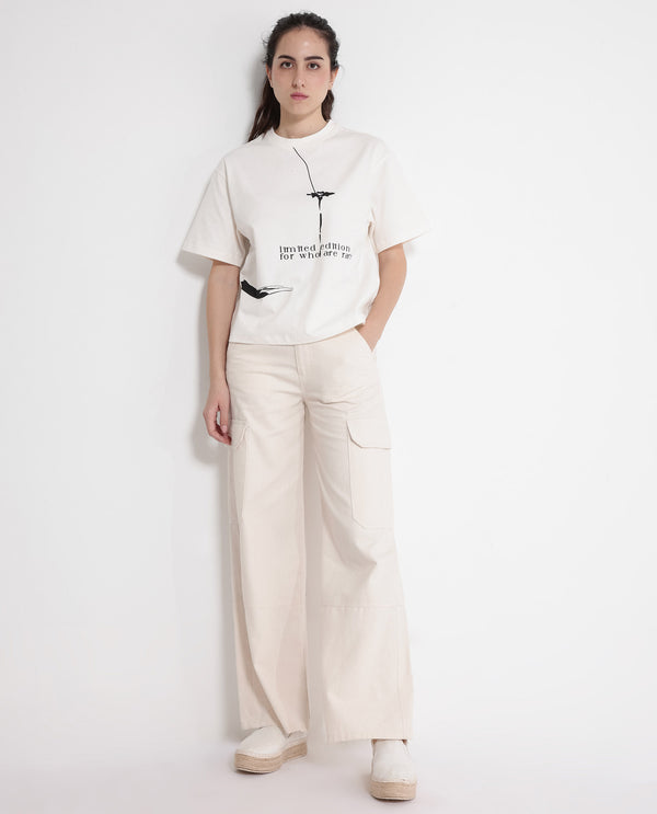 Rareism Women'S Ida Off White Cotton Fabric Short Sleeve Crew Neck Solid T-Shirt