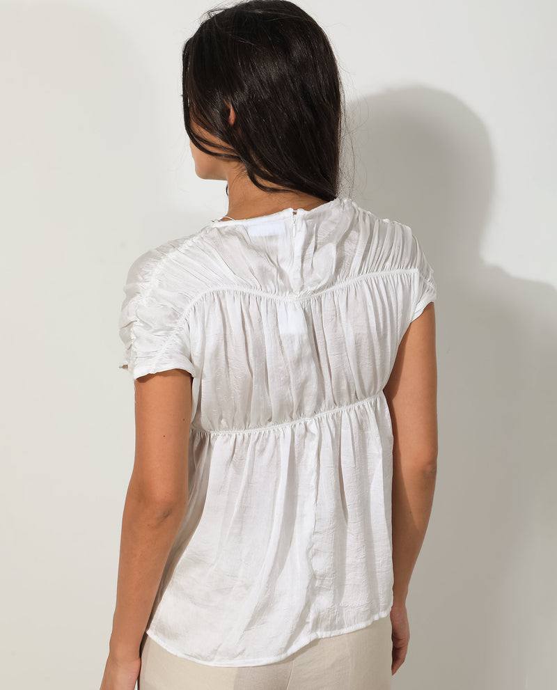 Rareism Women's Larissa Dark White Polyester Fabric Short Sleeves Zip Closure Boat Neck Extended Sleeve Regular Fit Plain Top
