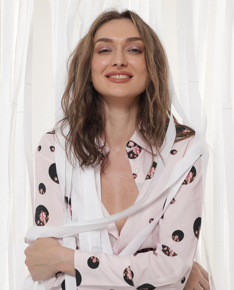 Rareism Women'S Lumber Light Pink Polyester Fabric Full Sleeves Button Closure Shirt Collar Regular Fit Floral Print Top