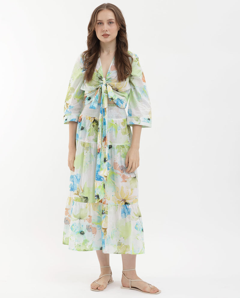 Rareism Women'S Irina Multi Cotton Fabric Regular Fit Abstract Print Maxi Skirt
