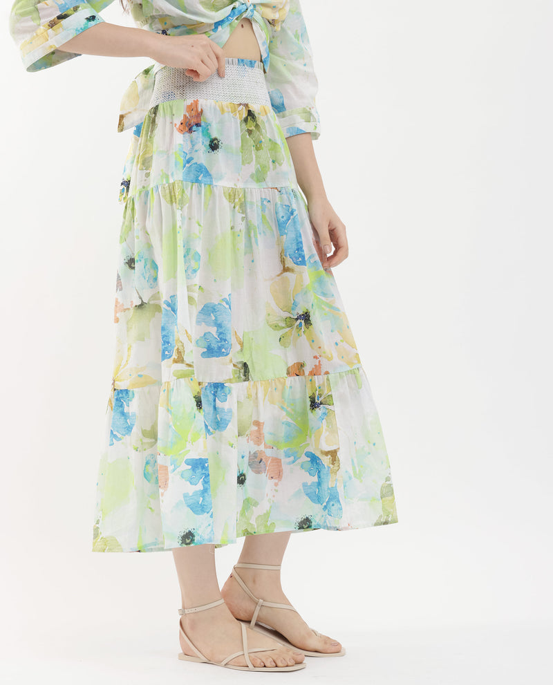 Rareism Women's Irina Multi Cotton Fabric Regular Fit Abstract Print Maxi Skirt