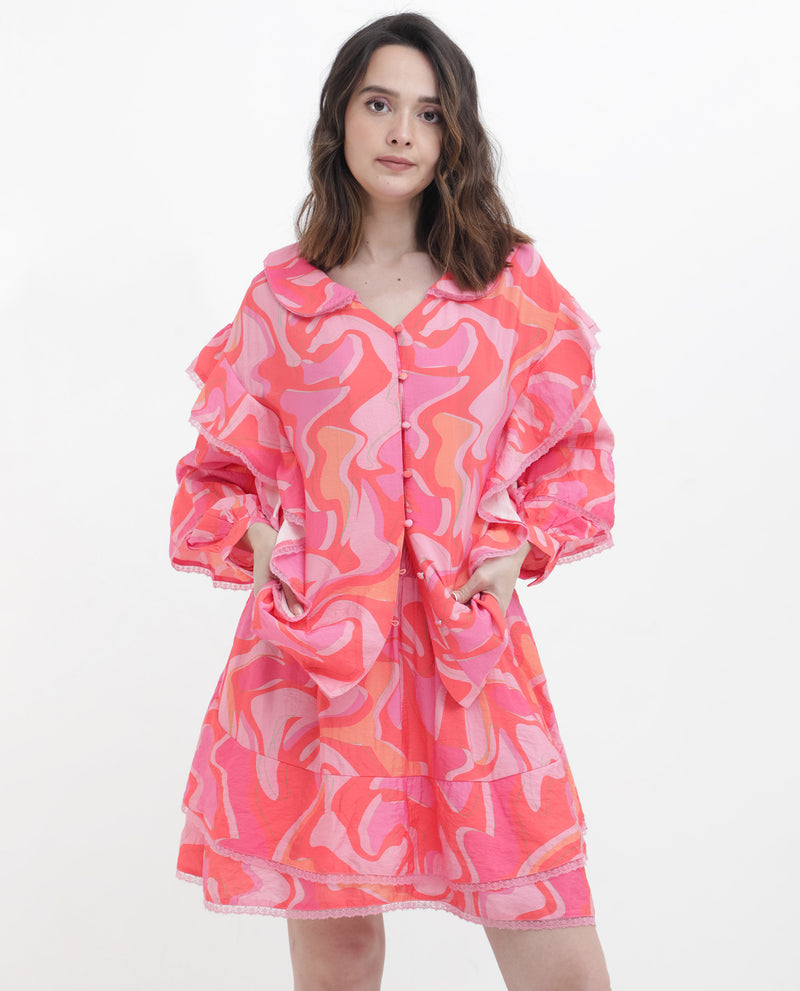 Rareism Women's Ivan Multi Viscose Nylon Fabric Full Sleeves Button Closure Peter Pan Bishop Sleeve Regular Fit Abstract Print Top