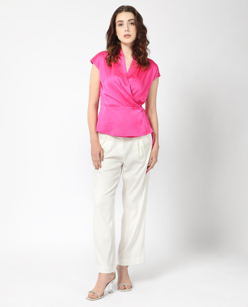 Rareism Women'S Jadak Pink Polyester Fabric Sleeveless Regular Fit Plain Top