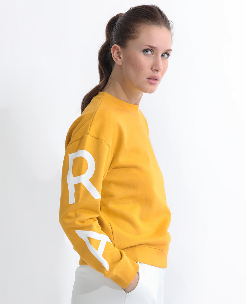 Rareism Women'S Joni Mustard Poly Cotton Fabric Regular Fit Full Sleeves Graphic Print Crew Neck Sweatshirt