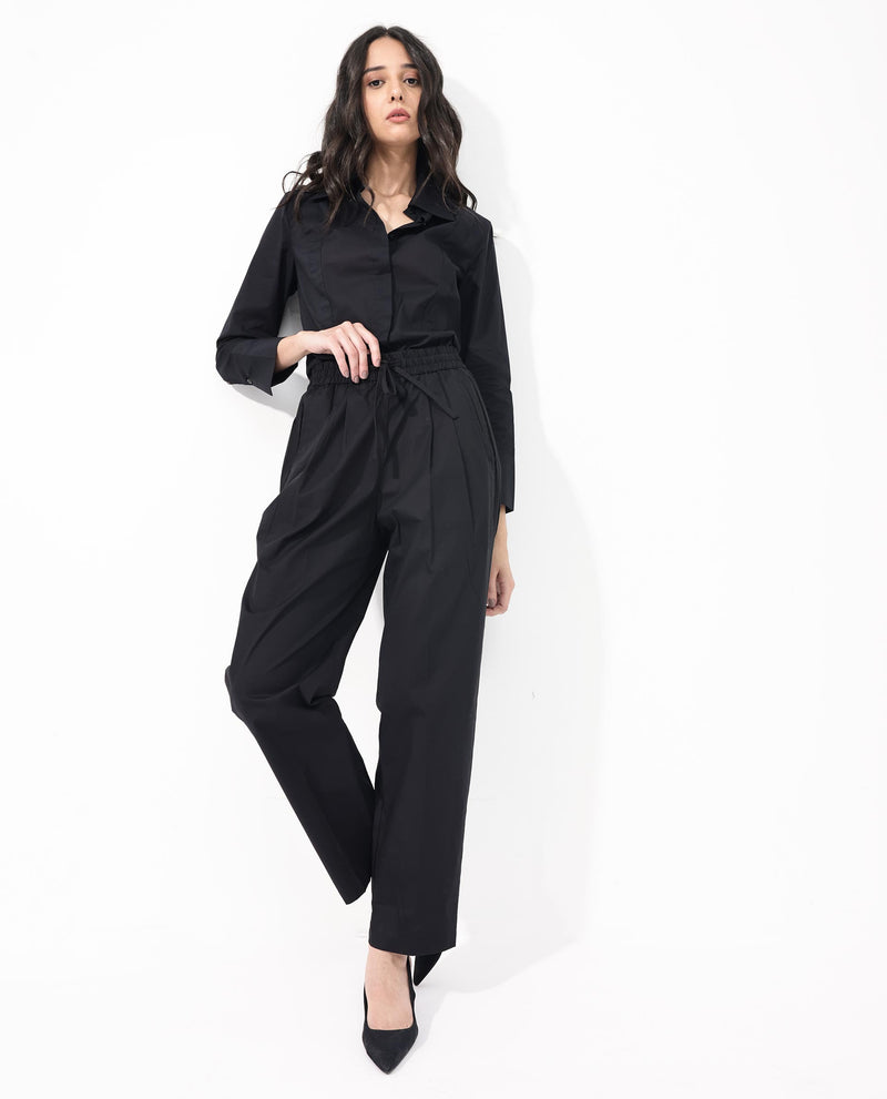 Rareism Women'S Juven Black Cotton Fabric Regular Length Trouser