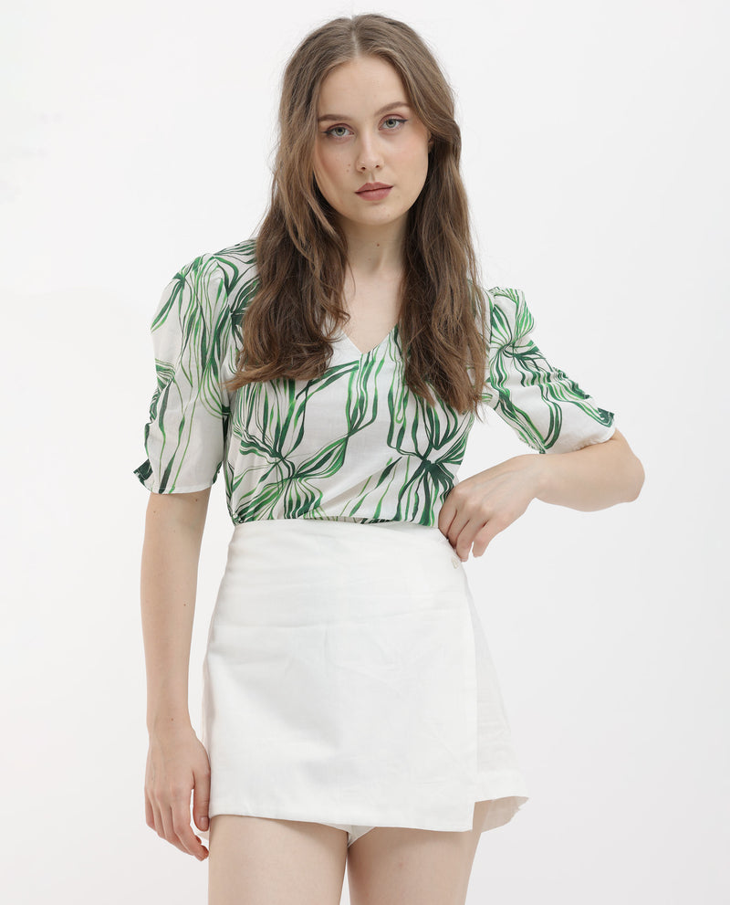 Rareism Women's Karine White Cotton Fabric Regular Fit Plain Mini Skirt