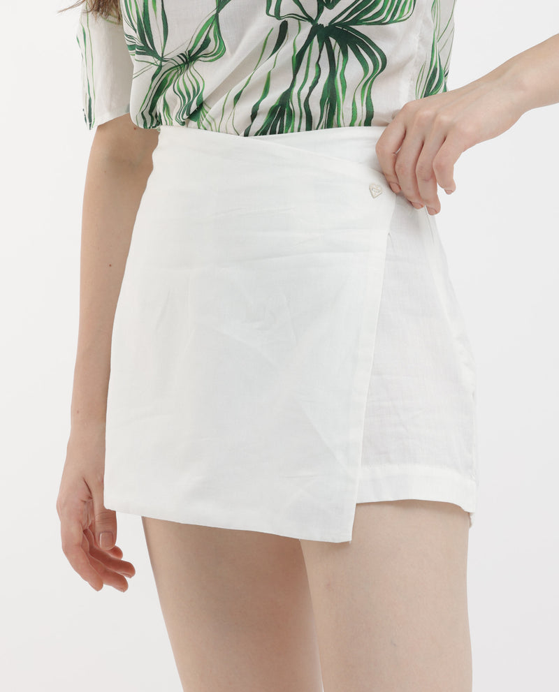 Rareism Women's Karine White Cotton Fabric Regular Fit Plain Mini Skirt