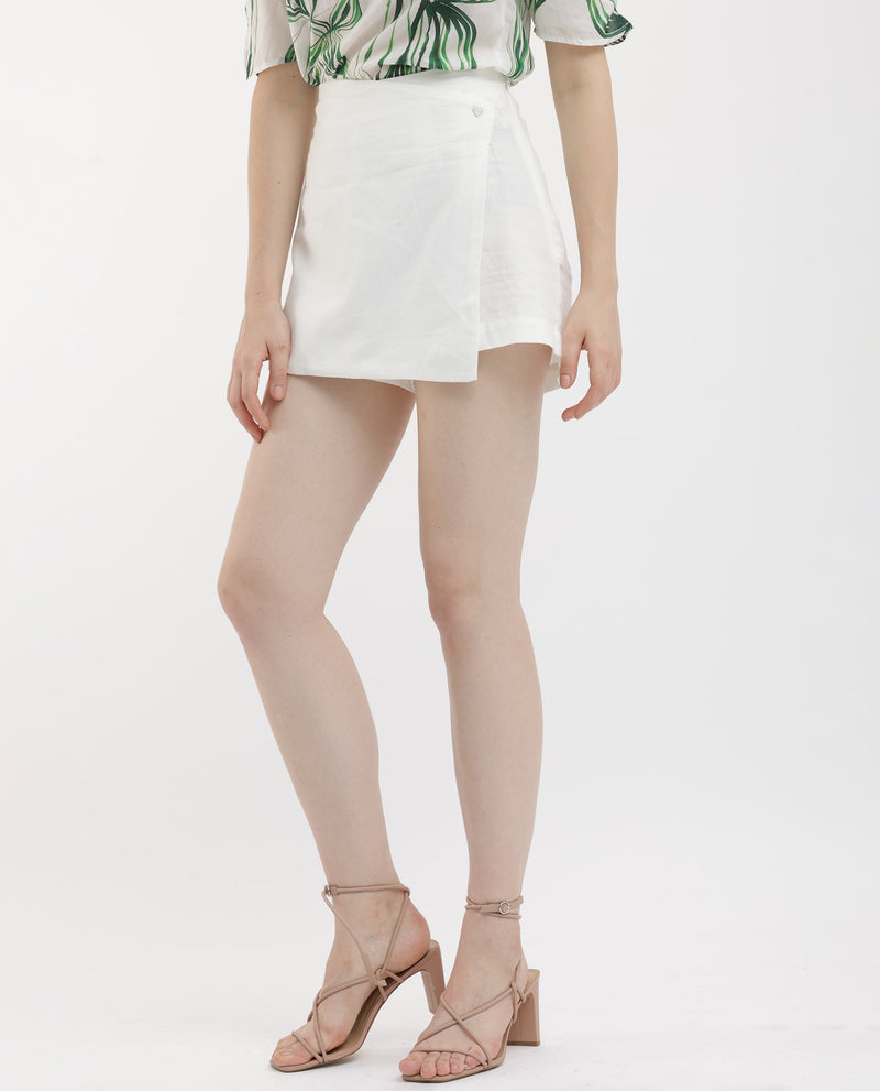 Rareism Women'S Karine White Cotton Fabric Regular Fit Plain Mini Skirt
