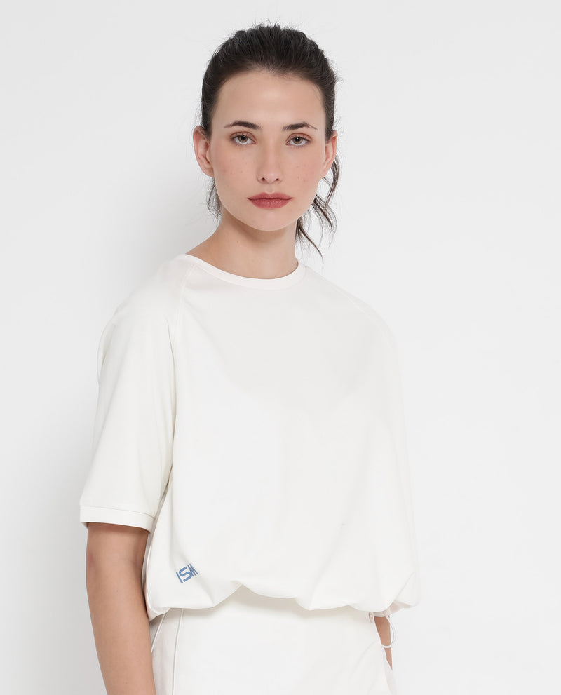 Rareism Women'S Kay Off White Cotton Lycra Fabric Short Sleeve Crew Neck Graphic Print T-Shirt