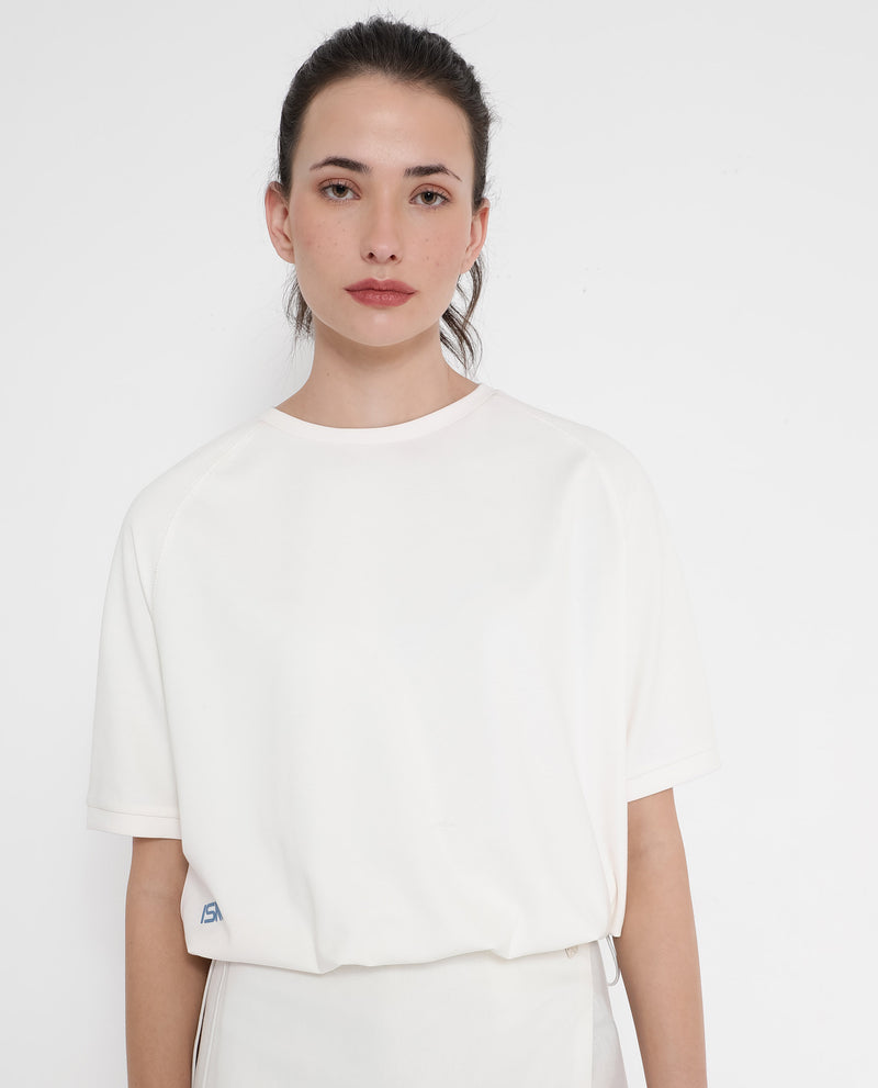 Rareism Women'S Kay Off White Cotton Lycra Fabric Short Sleeve Crew Neck Graphic Print T-Shirt