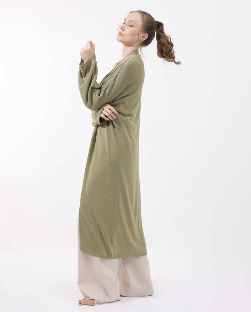 Rareism Women'S Keya Pastel Green Cotton Fabric Full Sleeves Extended Sleeve Relaxed Fit Plain Midi Shrug
