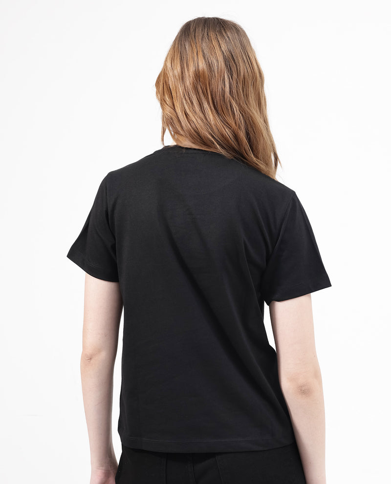 Rareism Women'S Kirk Black Cotton Poly Fabric Short Sleeve Crew Neck Solid T-Shirt