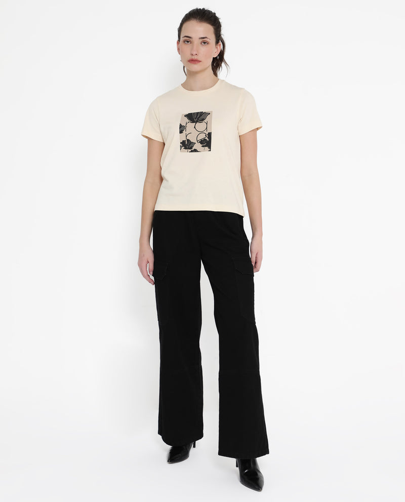 Rareism Women'S Kirk Light Beige Cotton Poly Fabric Short Sleeve Crew Neck Solid T-Shirt