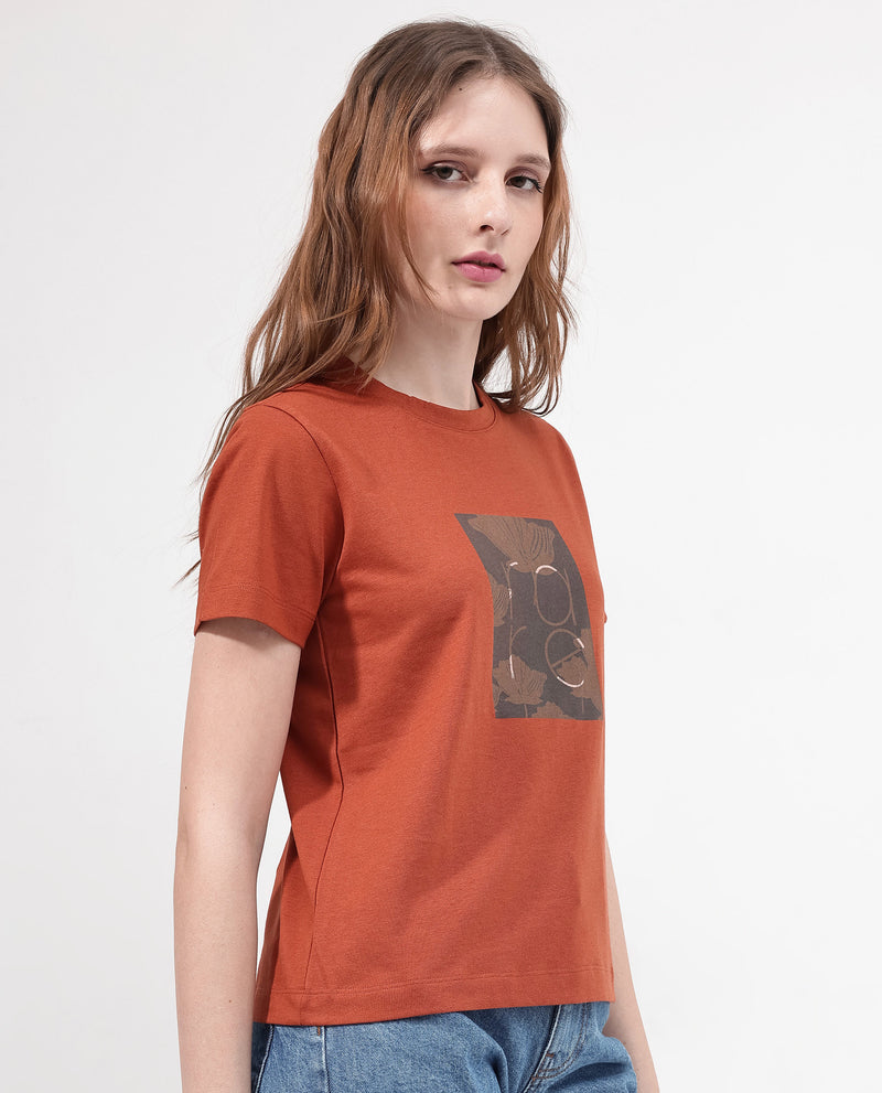 Rareism Women'S Kirk Rust Cotton Poly Fabric Short Sleeve Crew Neck Solid T-Shirt