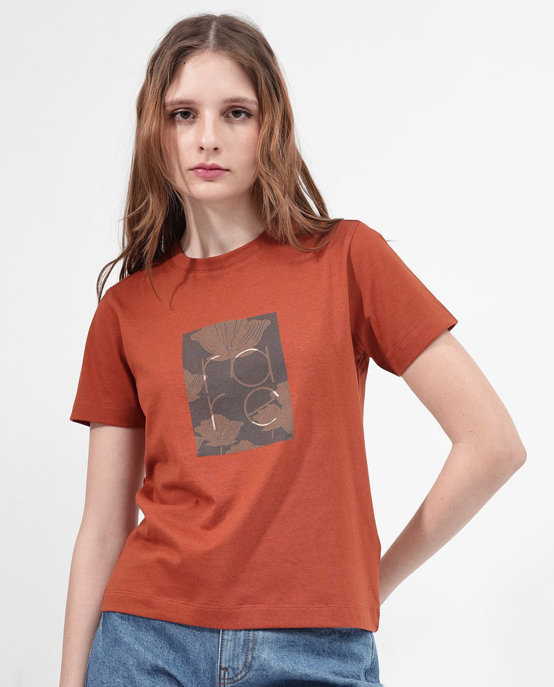 Rareism Women'S Kirk Rust Cotton Poly Fabric Short Sleeve Crew Neck Solid T-Shirt