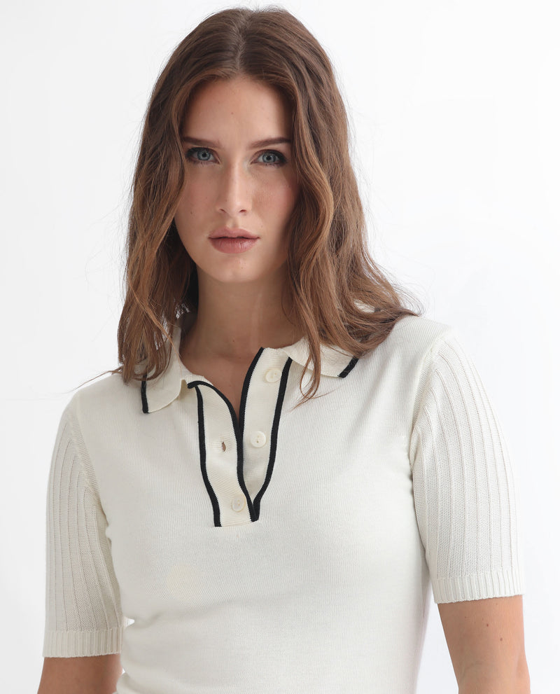 Rareism Women's Knitup Off White Half Sleeves Regular Fit Solid Shirt