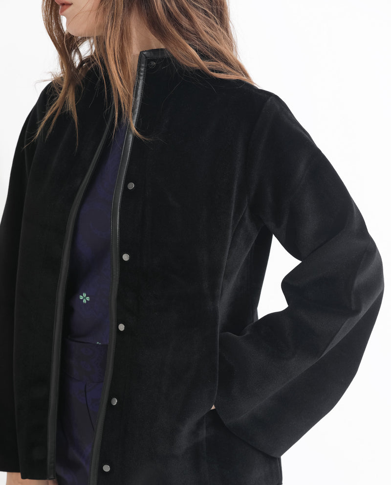Rareism Women's Kraus Black Polyester Fabric Full Sleeves Solid High Neck Jacket