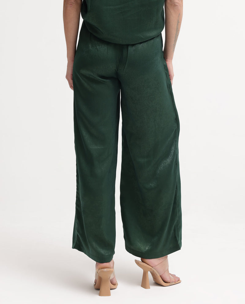 Rareism Women'S Lamona-B Dark Green Wide Leg Plain Ankle Length Trouser