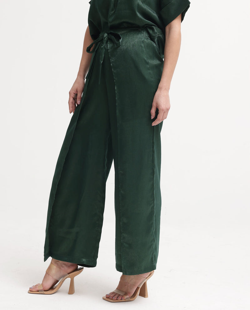 Rareism Women'S Lamona-B Dark Green Wide Leg Plain Ankle Length Trouser